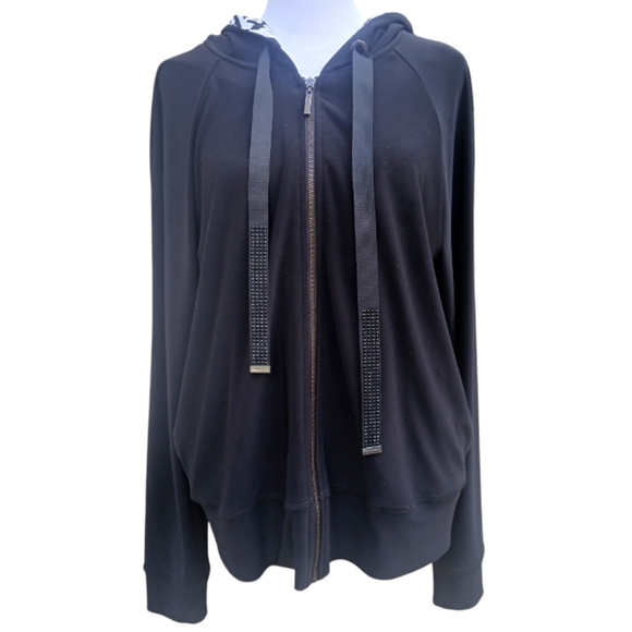 Joseph Ribkoff Women's Sz 10 Designer Graffiti Printed Black White Hooded Jacket - Picture 7 of 11